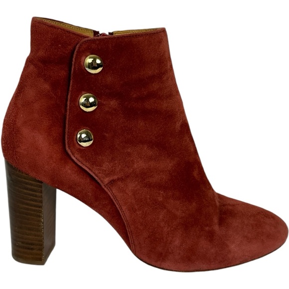 Sezane High Camille Red Suede Boots Size 38 French US 7 Booties Block Heel Boots - Picture 2 of 14